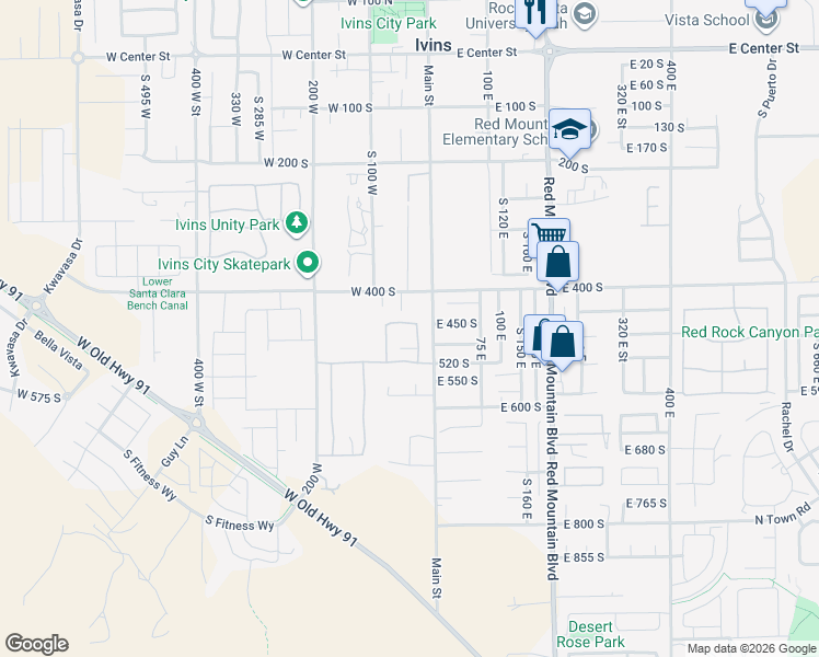 map of restaurants, bars, coffee shops, grocery stores, and more near 35 w East 460 South in Ivins