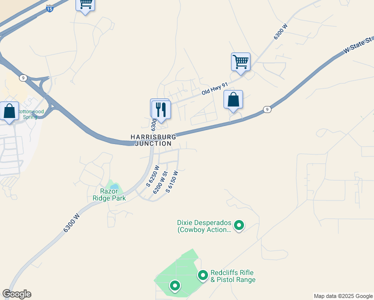 map of restaurants, bars, coffee shops, grocery stores, and more near 6129 West 100 South in Hurricane