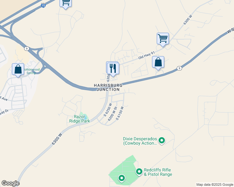 map of restaurants, bars, coffee shops, grocery stores, and more near 6212 West 100 South in Hurricane