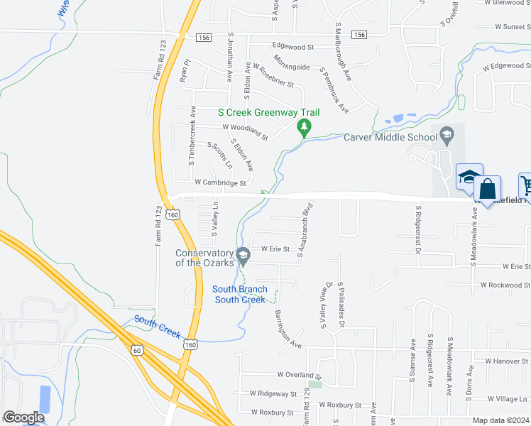 map of restaurants, bars, coffee shops, grocery stores, and more near 3837 West Brook Court in Springfield