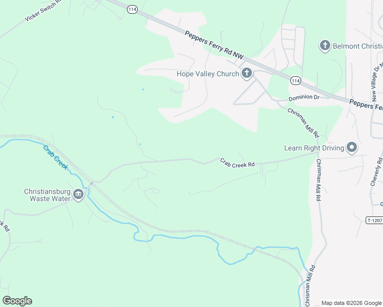 map of restaurants, bars, coffee shops, grocery stores, and more near 2218-2298 Crab Creek Road in Christiansburg