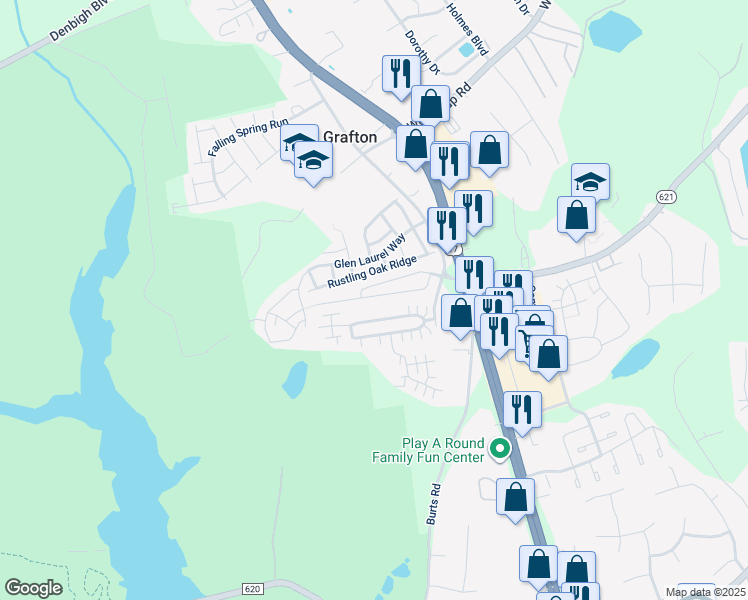 map of restaurants, bars, coffee shops, grocery stores, and more near 159 Wineberry Way in Yorktown