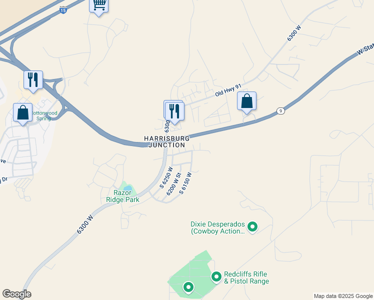 map of restaurants, bars, coffee shops, grocery stores, and more near 94 South 6175 West in Hurricane