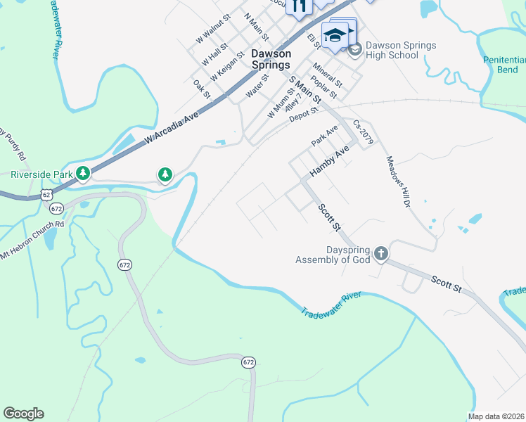 map of restaurants, bars, coffee shops, grocery stores, and more near 500 Lake Street in Dawson Springs