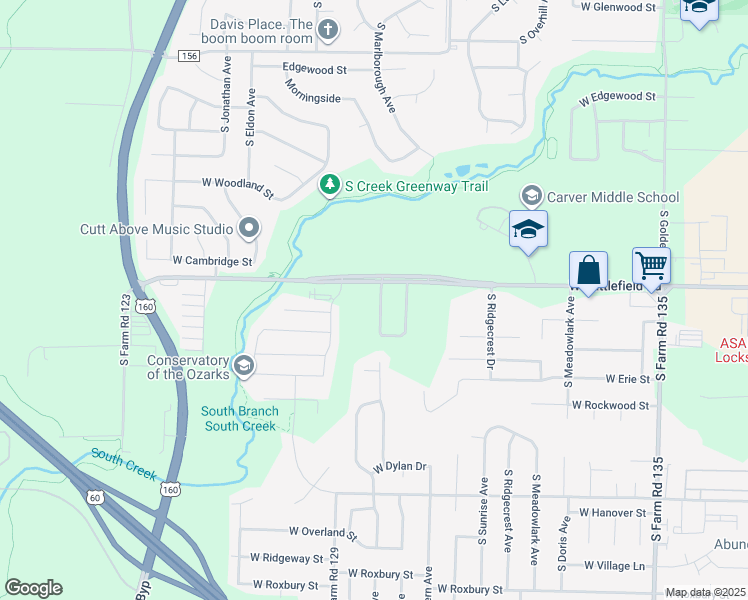 map of restaurants, bars, coffee shops, grocery stores, and more near 3057 S Palisades Dr in Springfield