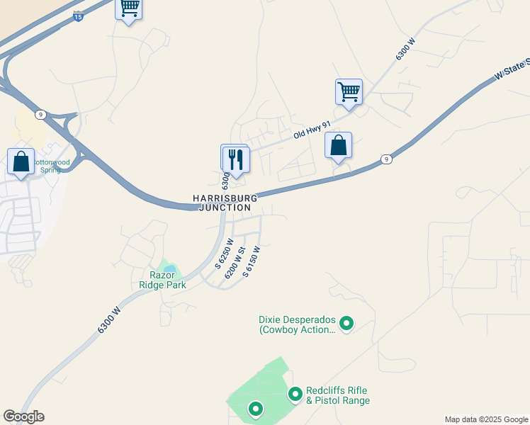 map of restaurants, bars, coffee shops, grocery stores, and more near 123 South 6150 West in Hurricane