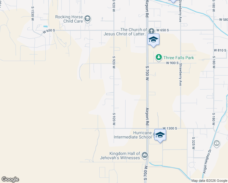 map of restaurants, bars, coffee shops, grocery stores, and more near South 920 West in Hurricane