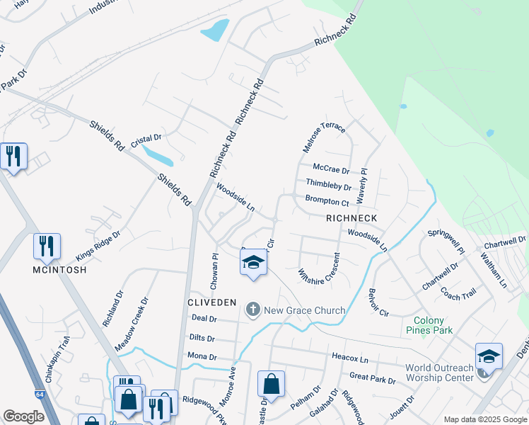 map of restaurants, bars, coffee shops, grocery stores, and more near 428 Orangewood Court in Newport News