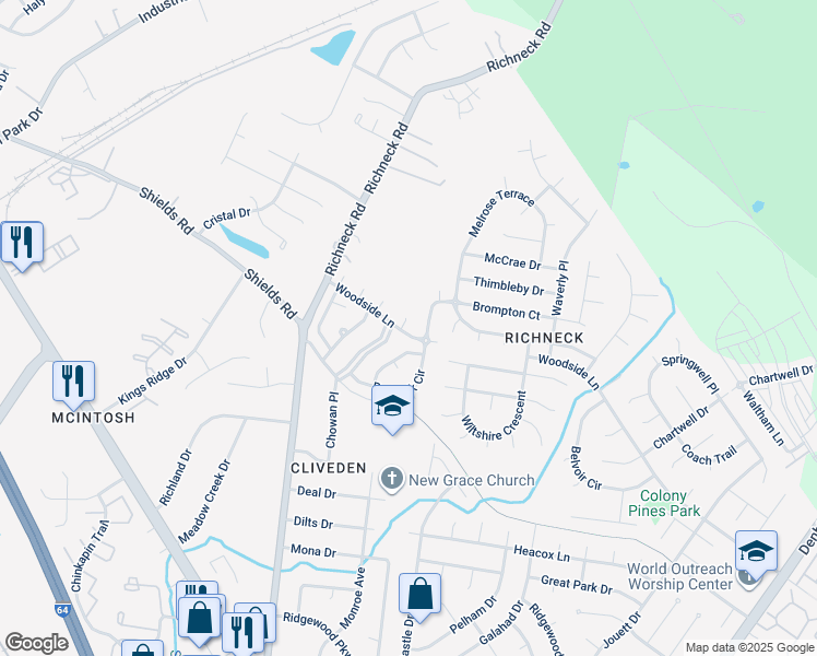 map of restaurants, bars, coffee shops, grocery stores, and more near 428 Orangewood Court in Newport News