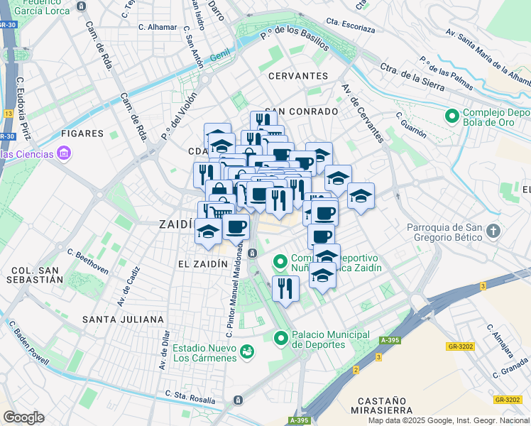 map of restaurants, bars, coffee shops, grocery stores, and more near 26B Calle Palencia in Granada