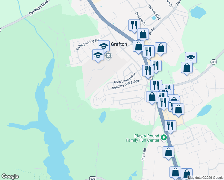 map of restaurants, bars, coffee shops, grocery stores, and more near 231 Wineberry Way in Yorktown