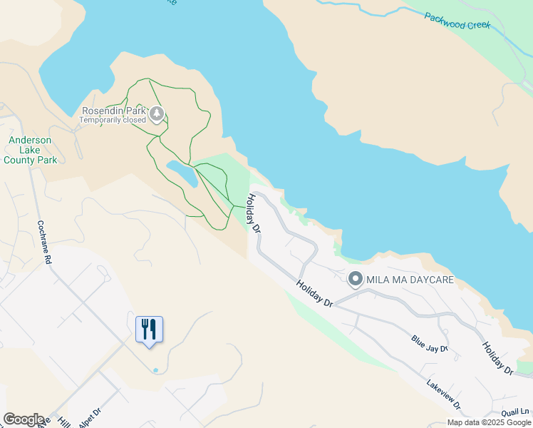 map of restaurants, bars, coffee shops, grocery stores, and more near 17864 Holiday Drive in Morgan Hill