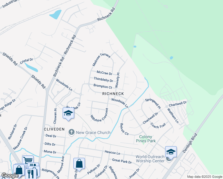 map of restaurants, bars, coffee shops, grocery stores, and more near 870 Melrose Terrace in Newport News