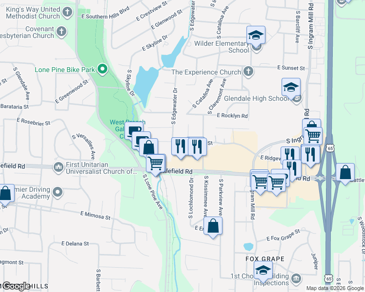 map of restaurants, bars, coffee shops, grocery stores, and more near 2841 South Catalina Circle in Springfield