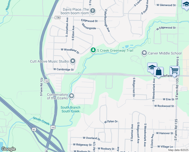 map of restaurants, bars, coffee shops, grocery stores, and more near 3735-3891 W Battlefield Rd in Springfield