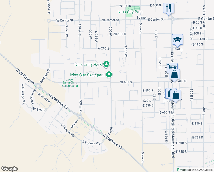 map of restaurants, bars, coffee shops, grocery stores, and more near in Ivins