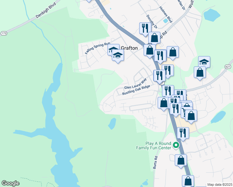 map of restaurants, bars, coffee shops, grocery stores, and more near 106 Sawgrass Turn in Yorktown