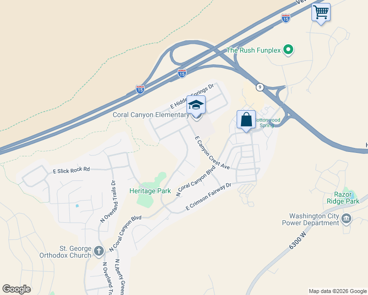 map of restaurants, bars, coffee shops, grocery stores, and more near 2187 North Territory Canyon Drive in Washington