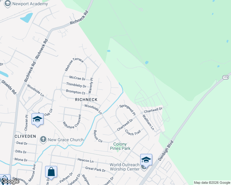 map of restaurants, bars, coffee shops, grocery stores, and more near 894 Abingdon Court in Newport News