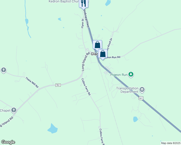map of restaurants, bars, coffee shops, grocery stores, and more near 288 Long Island Road in Gladys