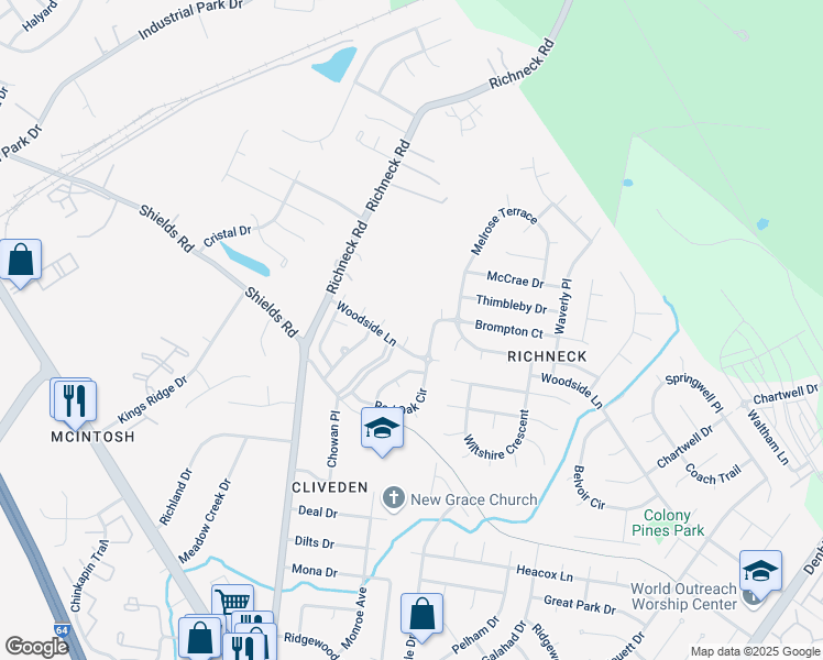 map of restaurants, bars, coffee shops, grocery stores, and more near 433 Orangewood Court in Newport News