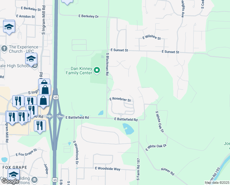 map of restaurants, bars, coffee shops, grocery stores, and more near 3848 East Hawthorne Hill Lane in Springfield