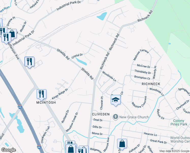 map of restaurants, bars, coffee shops, grocery stores, and more near 403 Richneck Rd in Newport News