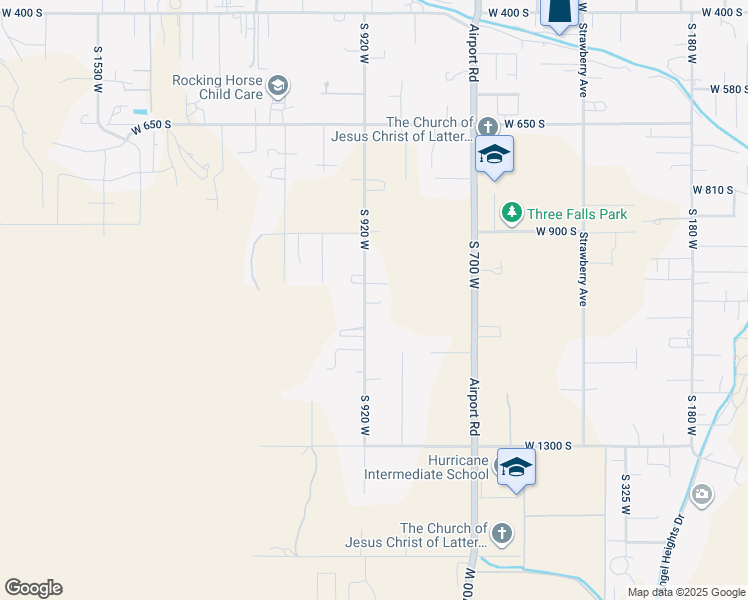 map of restaurants, bars, coffee shops, grocery stores, and more near 1027 South 920 West in Hurricane