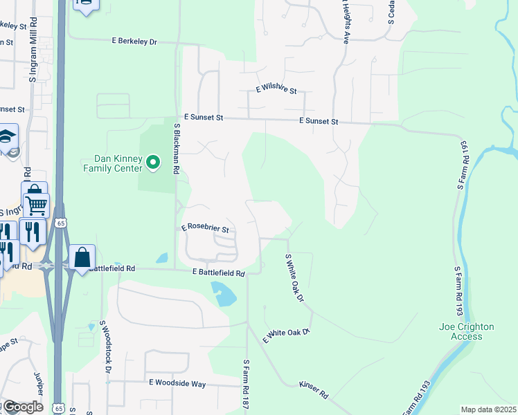 map of restaurants, bars, coffee shops, grocery stores, and more near 2802 South Natural Bridge Drive in Springfield