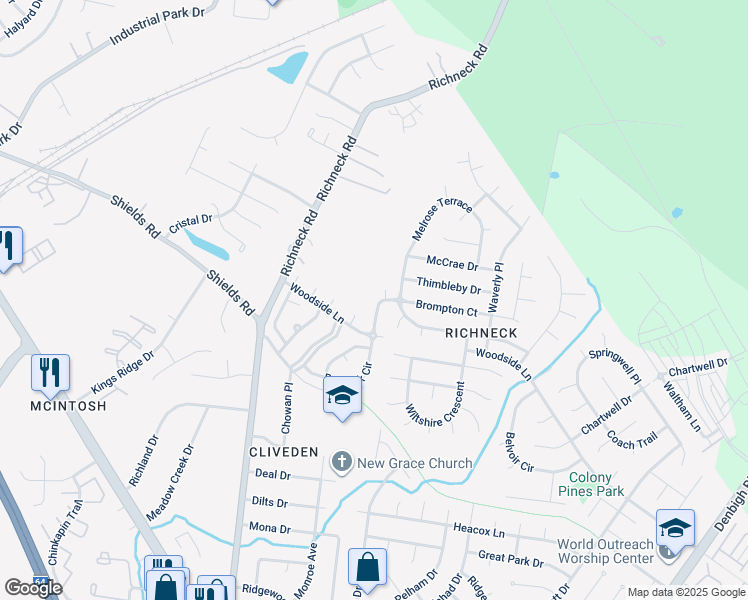 map of restaurants, bars, coffee shops, grocery stores, and more near 983 Red Oak Circle in Newport News