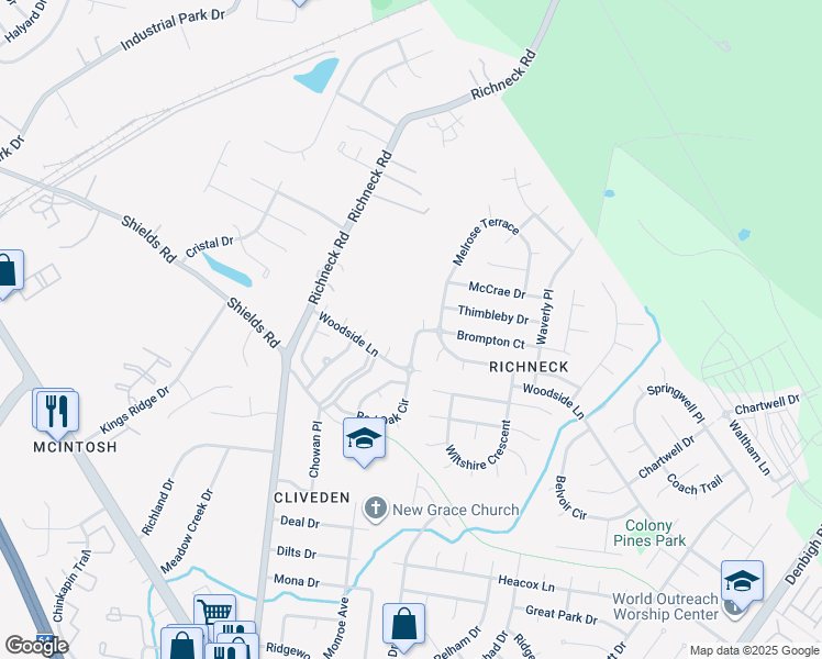 map of restaurants, bars, coffee shops, grocery stores, and more near 983 Red Oak Circle in Newport News