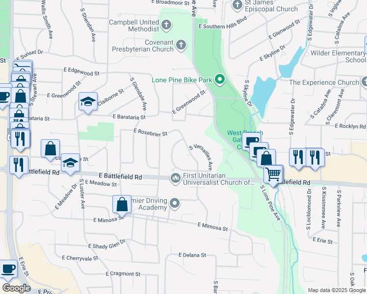 map of restaurants, bars, coffee shops, grocery stores, and more near 2861 South Chambery Avenue in Springfield