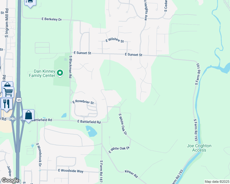 map of restaurants, bars, coffee shops, grocery stores, and more near 2802 South Natural Bridge Drive in Springfield