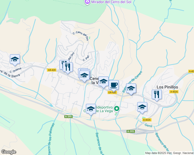 map of restaurants, bars, coffee shops, grocery stores, and more near 99 Calle Vista Blanca in Cenes de la Vega