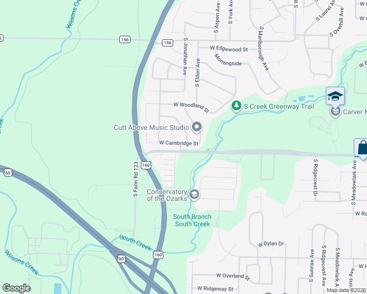 map of restaurants, bars, coffee shops, grocery stores, and more near 3918 West Cambridge Street in Springfield