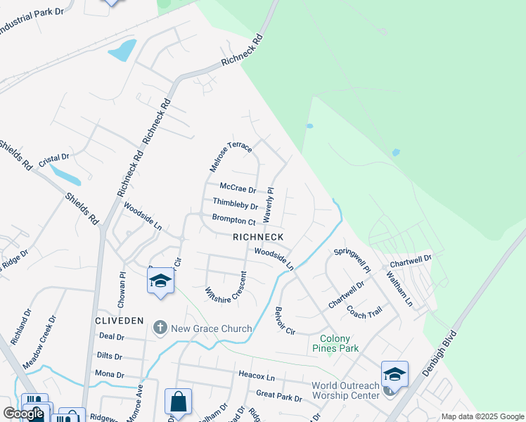 map of restaurants, bars, coffee shops, grocery stores, and more near 836 Thimbleby Dr in Newport News