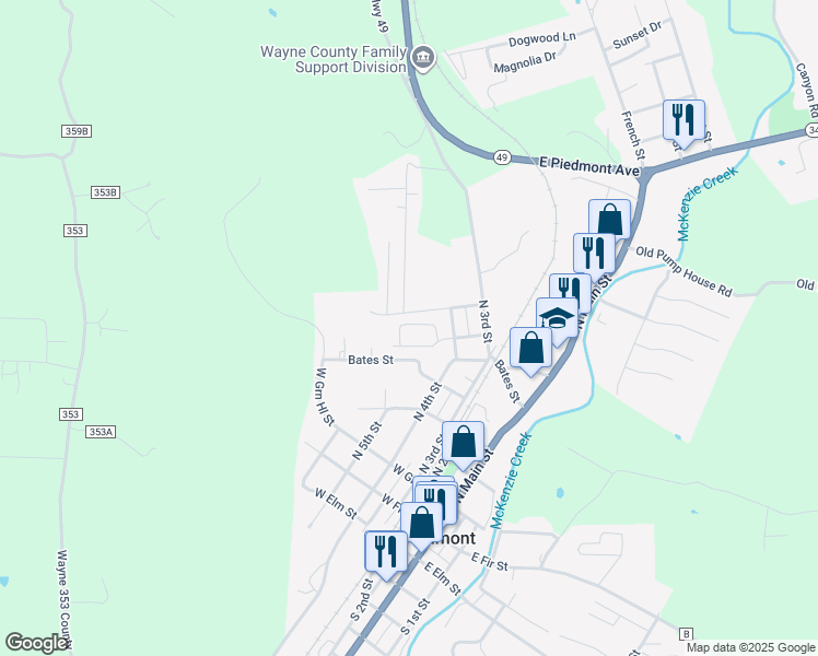 map of restaurants, bars, coffee shops, grocery stores, and more near 437 Walnut Street in Piedmont