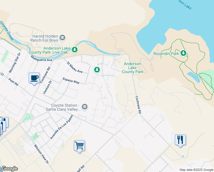 map of restaurants, bars, coffee shops, grocery stores, and more near 18462 Corte Catalina in Morgan Hill