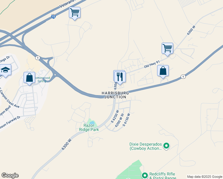 map of restaurants, bars, coffee shops, grocery stores, and more near 6325 West 25 North in Hurricane