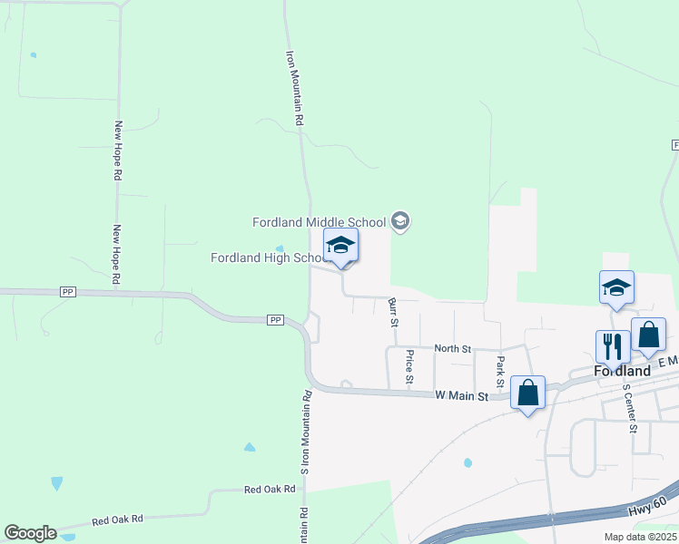 map of restaurants, bars, coffee shops, grocery stores, and more near 1230 School Street in Fordland