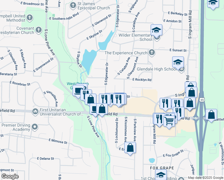 map of restaurants, bars, coffee shops, grocery stores, and more near 2841 South Catalina Circle in Springfield