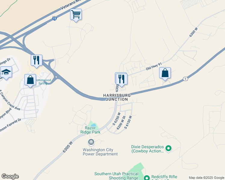 map of restaurants, bars, coffee shops, grocery stores, and more near 6325 West 25 North in Hurricane