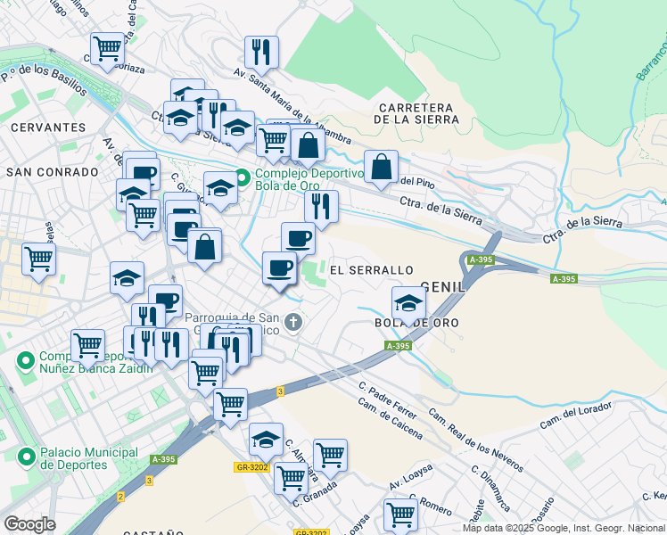 map of restaurants, bars, coffee shops, grocery stores, and more near 6 Calle Aixa la Horra in Urbanización los Vergeles