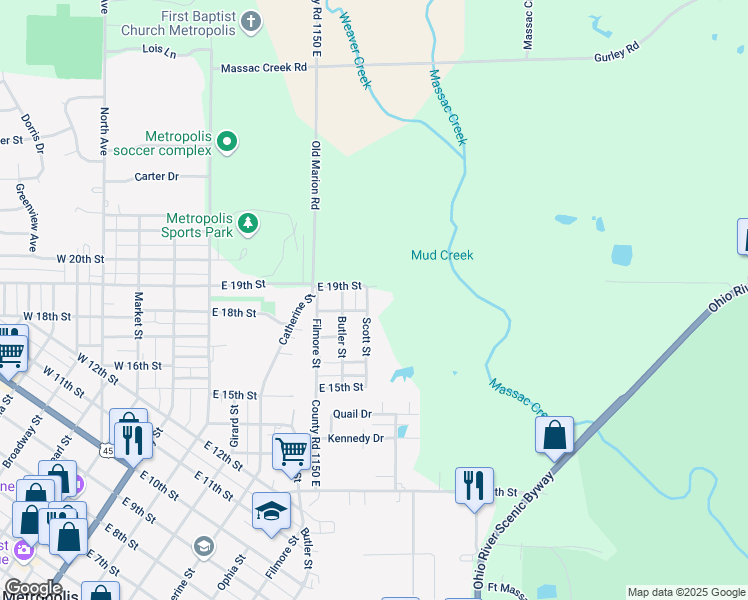 map of restaurants, bars, coffee shops, grocery stores, and more near 1804 Scott Street in Metropolis
