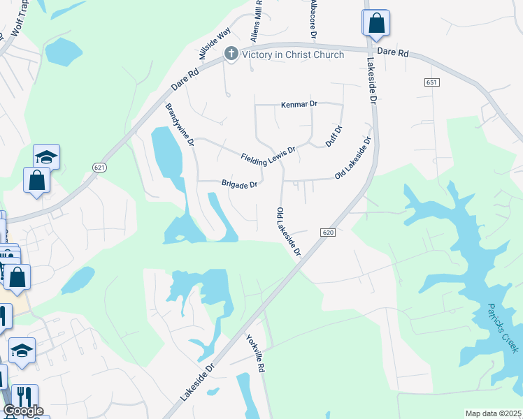 map of restaurants, bars, coffee shops, grocery stores, and more near 402 Gaines Way in Yorktown