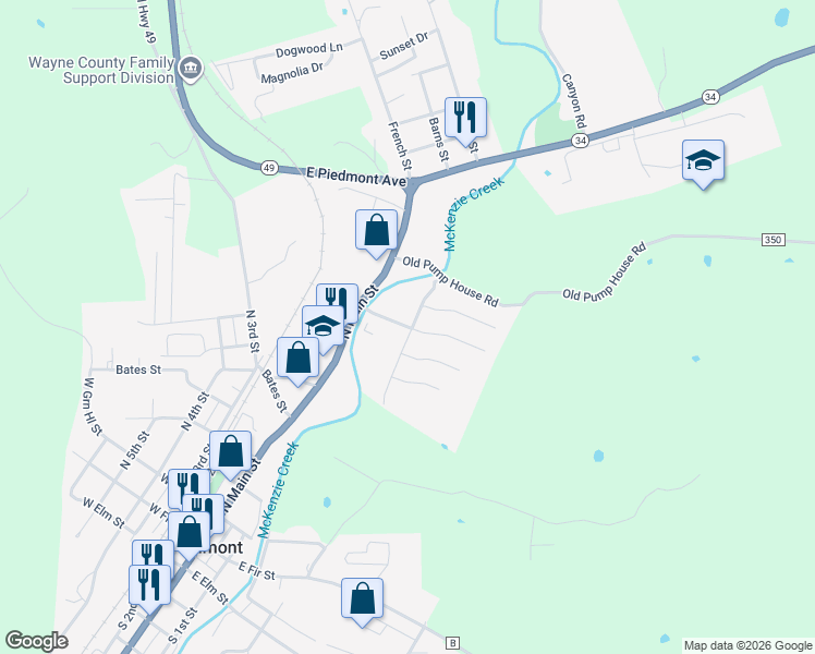 map of restaurants, bars, coffee shops, grocery stores, and more near 305 Comanche Drive in Piedmont