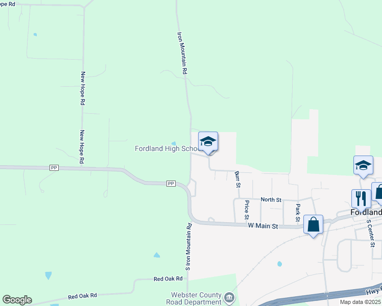 map of restaurants, bars, coffee shops, grocery stores, and more near 1248 School Street in Fordland
