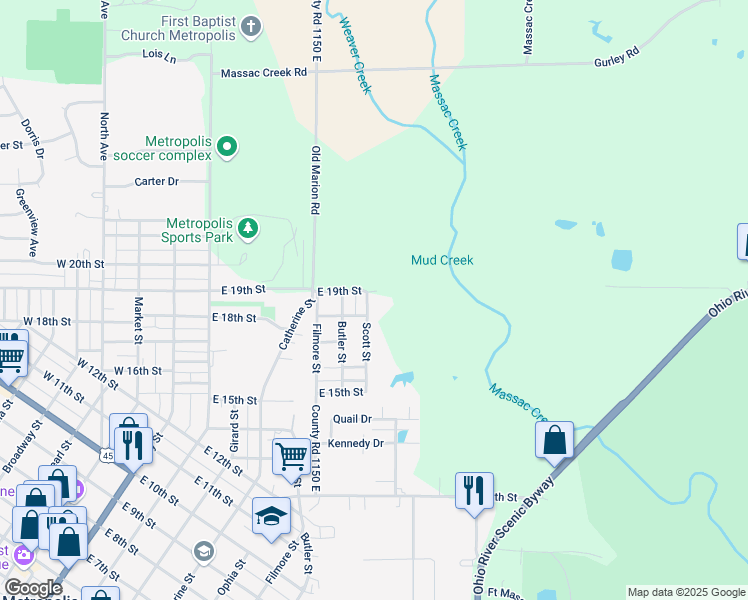 map of restaurants, bars, coffee shops, grocery stores, and more near 1804 Scott Street in Metropolis