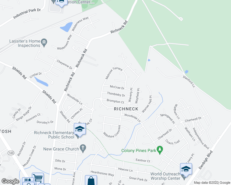 map of restaurants, bars, coffee shops, grocery stores, and more near 817 Thimbleby Drive in Newport News