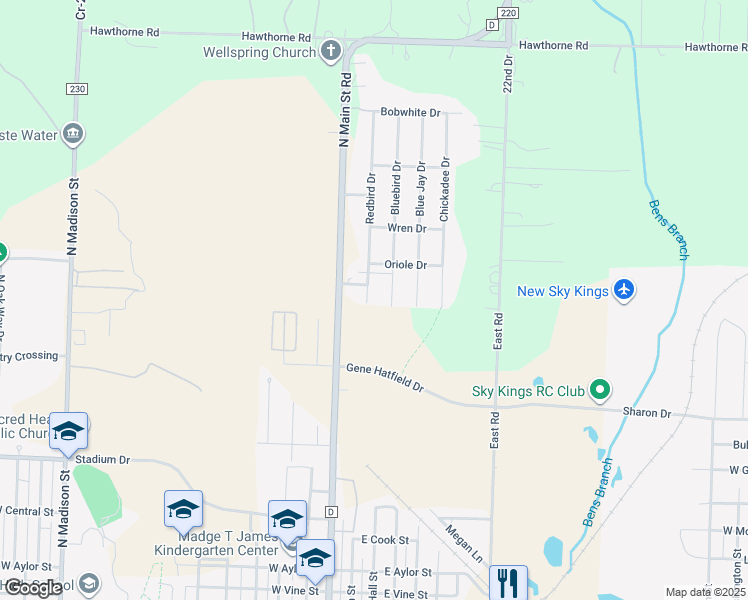 map of restaurants, bars, coffee shops, grocery stores, and more near 1701 Redbird Drive in Webb City